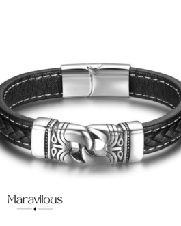 Pulseira Masculina Tribal Couro e Aço (BA101882)